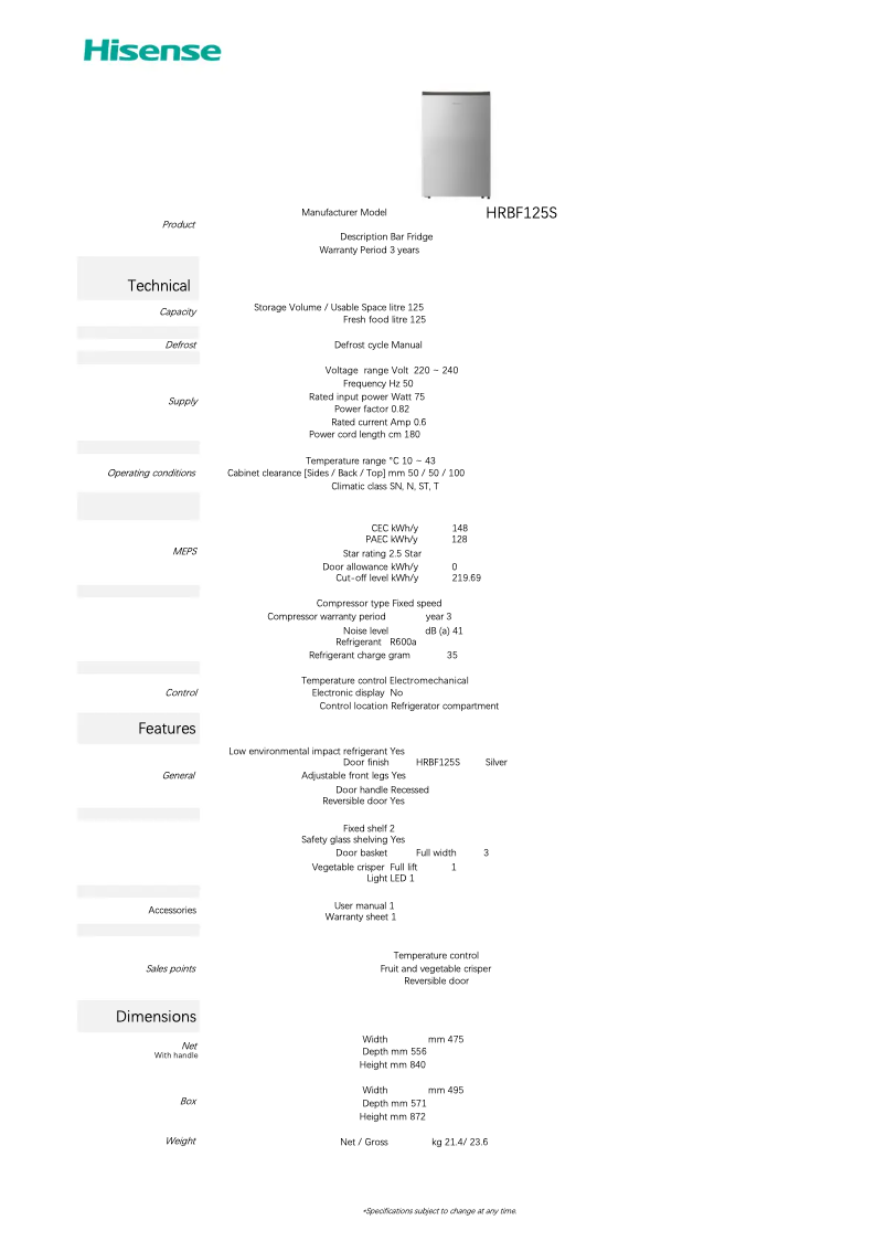 Image de la première page du manuel de l'appareil HRBF125S
