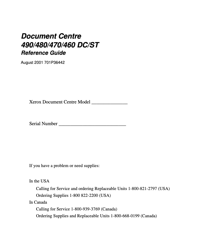 Image de la première page du manuel de l'appareil Document Centre 460 ST