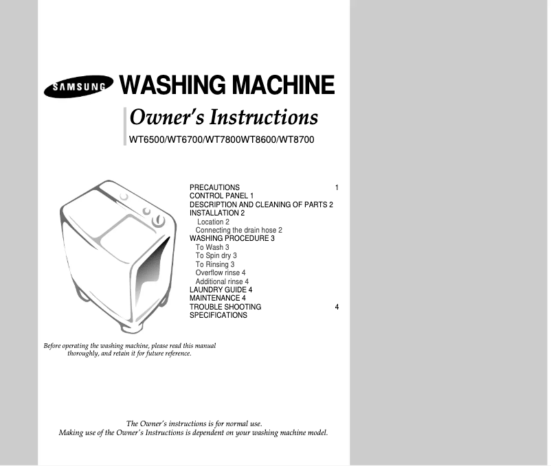 Page 1 de la notice Manuel utilisateur Samsung WT7800IG/YAN