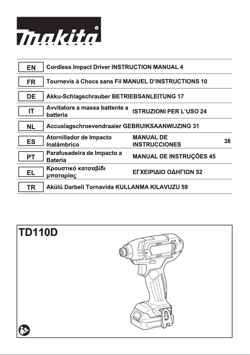 Page 1 de la notice Manuel utilisateur Makita TD110D