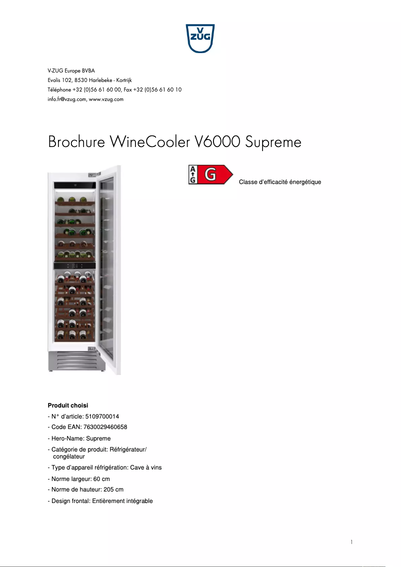 Page n°1 - Brochure V-Zug WineCooler V6000 Supreme