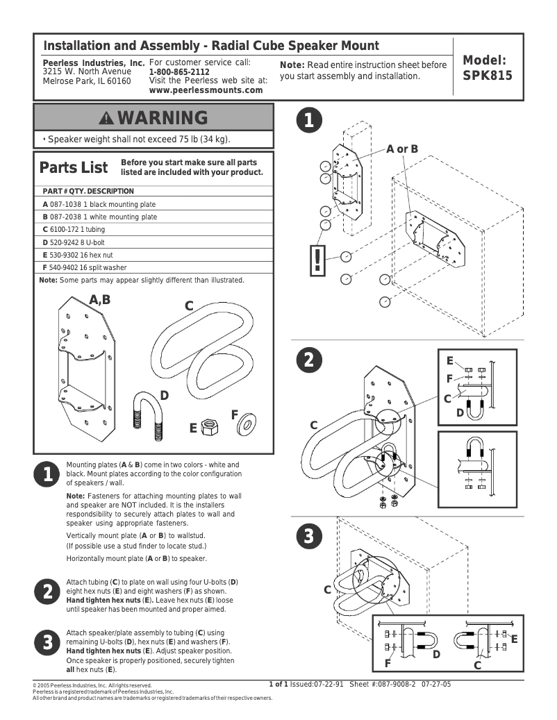 Página 1 del manual Manual de usuario Peerless-AV SPK815