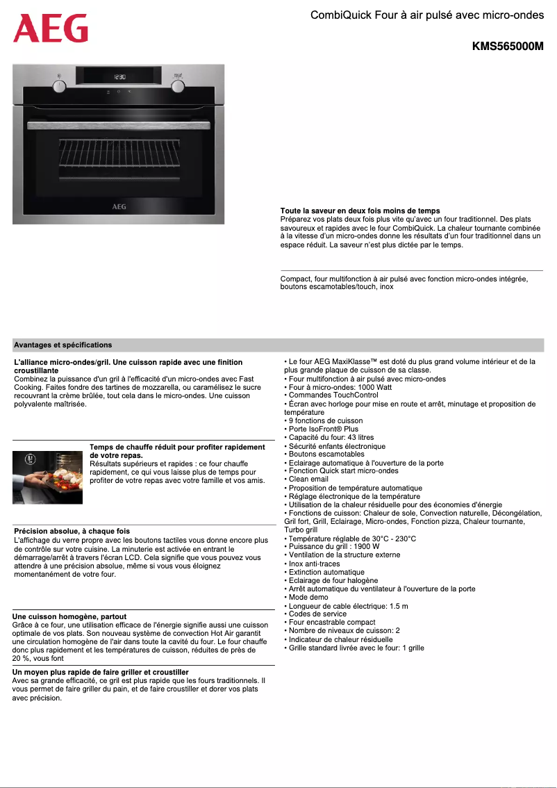 Page n°1 - Fiche technique AEG KMS565000M