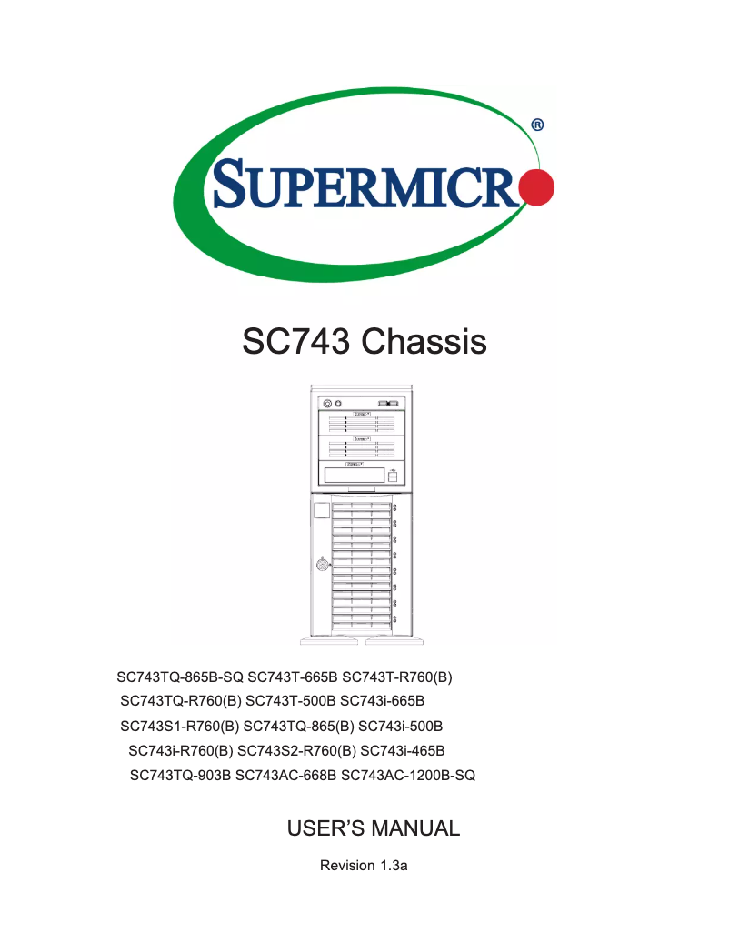 Page 1 de la notice Manuel utilisateur Supermicro SuperChassis SC743