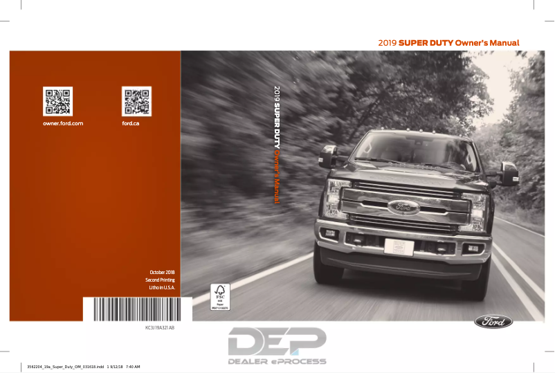 Image de la première page du manuel de l'appareil F-250 Super Duty (2019)