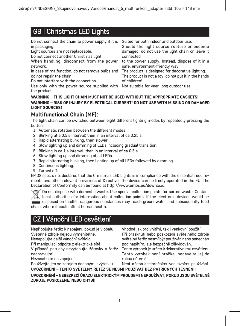 Page 1 de la notice Manuel utilisateur Emos D4AW07