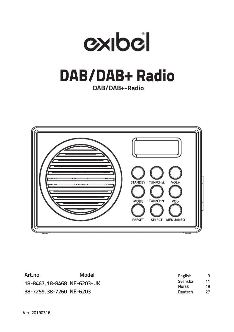 Page 1 de la notice Manuel utilisateur Exibel NE-6203