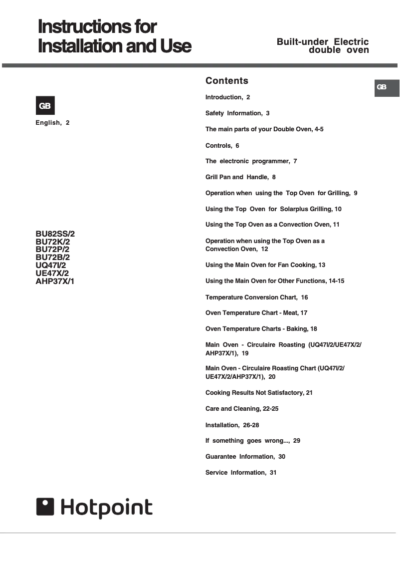 Página 1 del manual Manual de usuario Hotpoint BU72P2