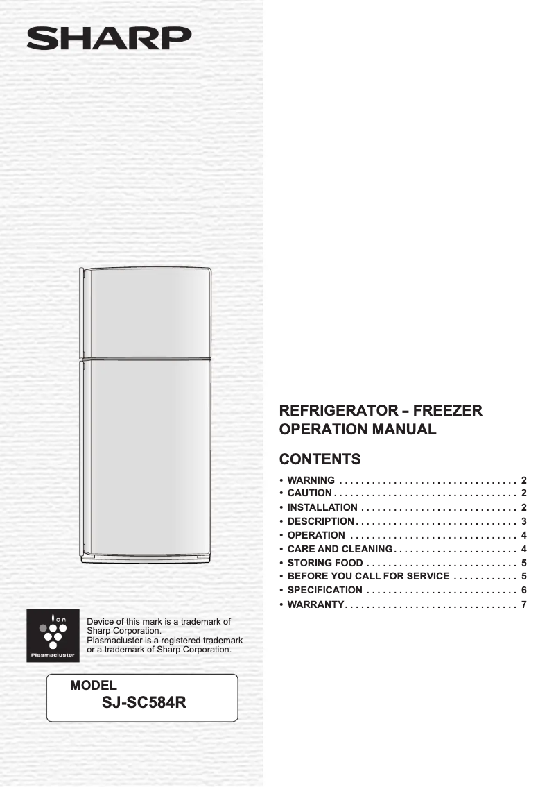 Page 1 de la notice Manuel utilisateur Sharp SJ-SC584R