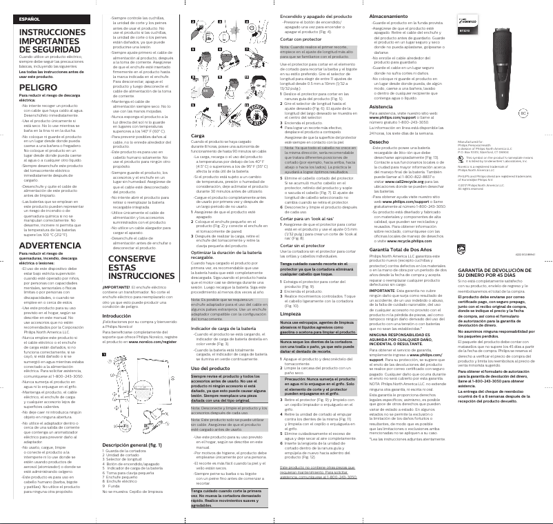 Page 1 de la notice Manuel utilisateur Philips Norelco BT3210