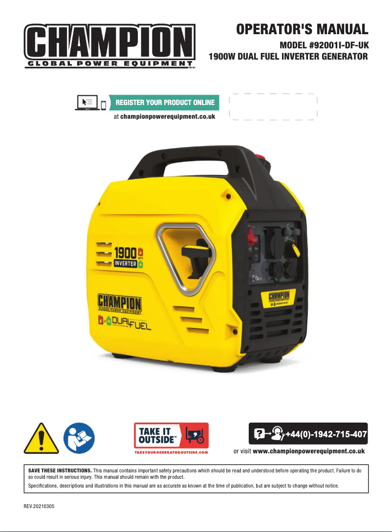 Page 1 de la notice Manuel utilisateur Champion 92001i-DF