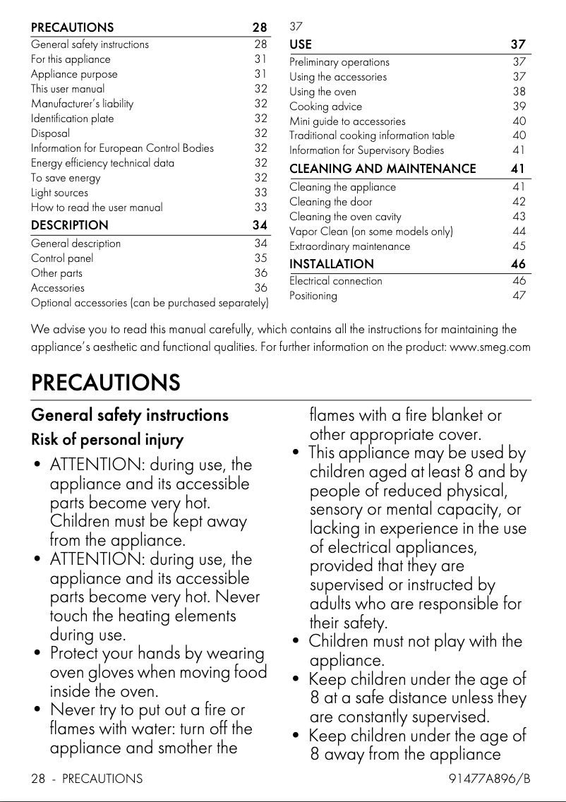 Page n°1 - Manuel utilisateur Smeg SF64M3PZB