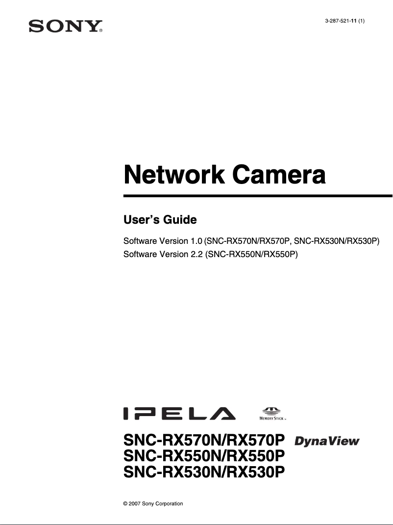 Page 1 de la notice Manuel utilisateur Sony SNC-RX550N