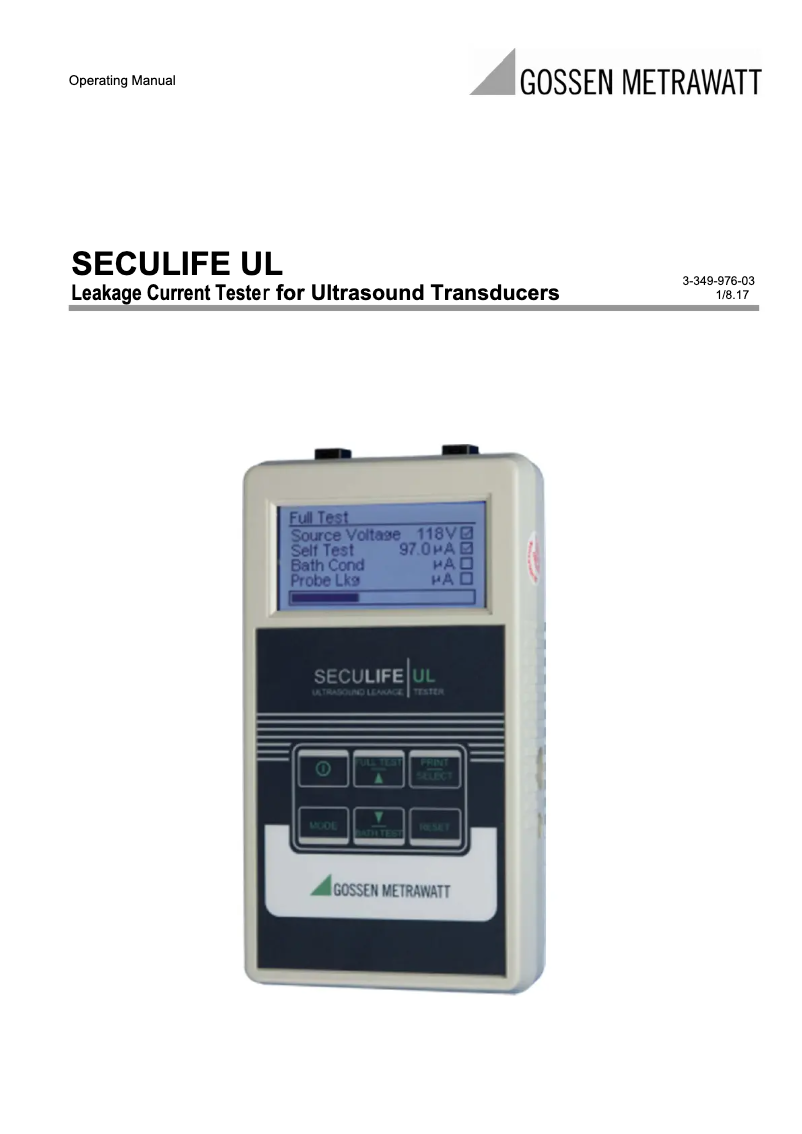 Page 1 de la notice Manuel utilisateur Gossen Metrawatt SECULIFE UL