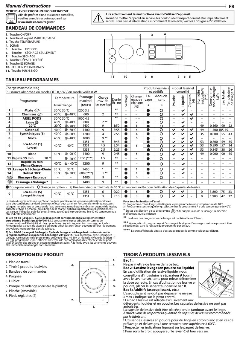 Página 1 del manual Manual de usuario Indesit BDE 96435 WKV FR