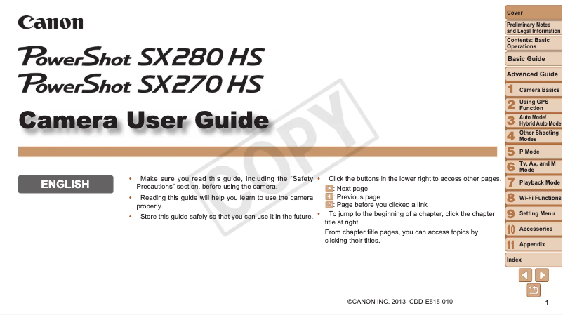 Imagen de la primera página del manual del dispositivo PowerShot SX280 HS