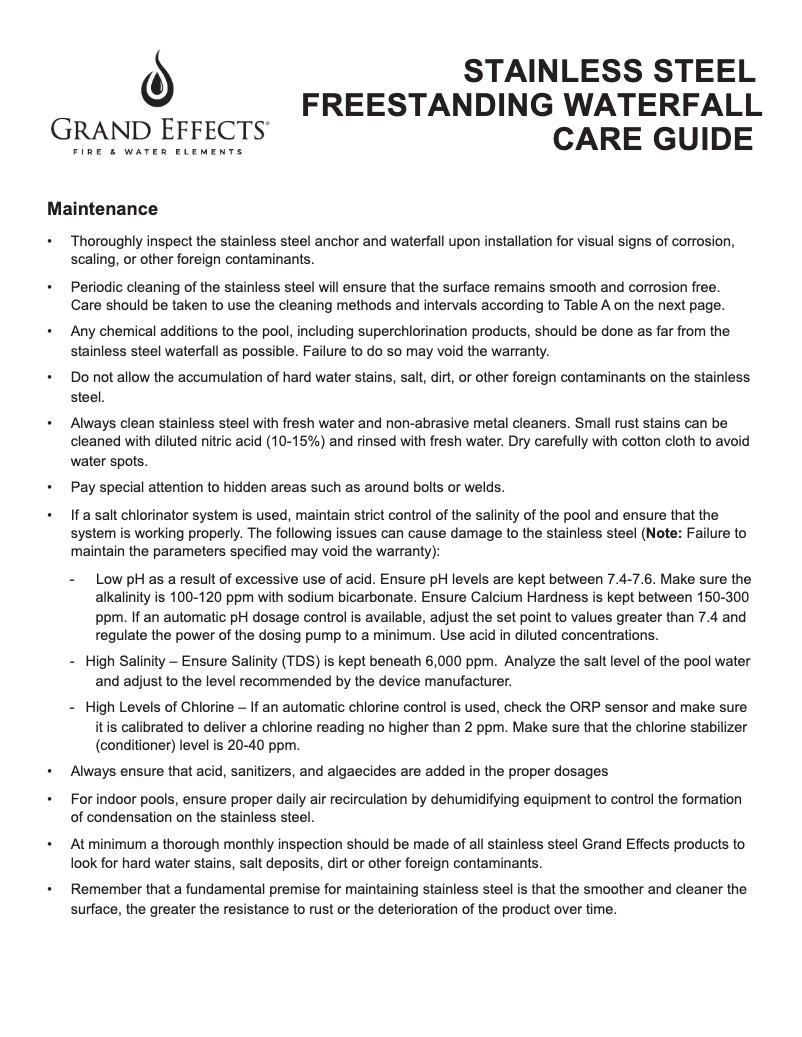 Page 1 de la notice Manuel d'utilisation et d'entretien Grand Effects Cambre