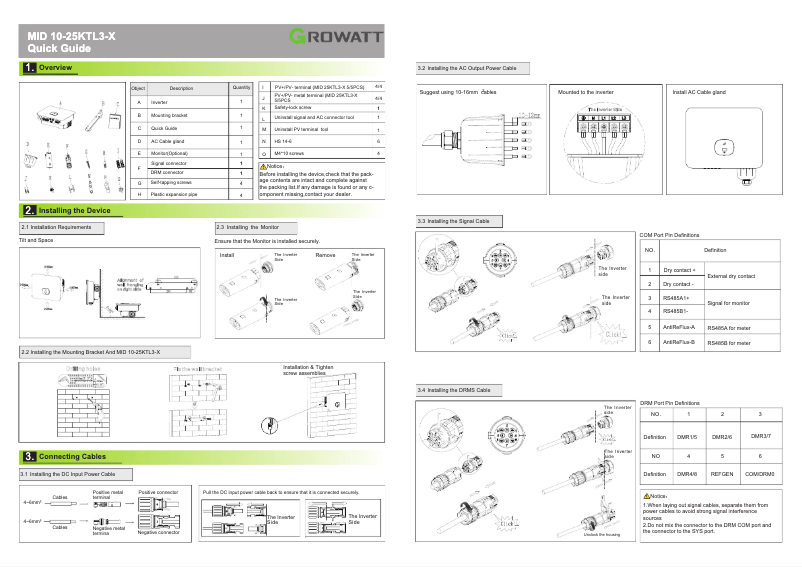 Page 1 de la notice Guide de démarrage rapide Growatt MID 15-25KTL3-X