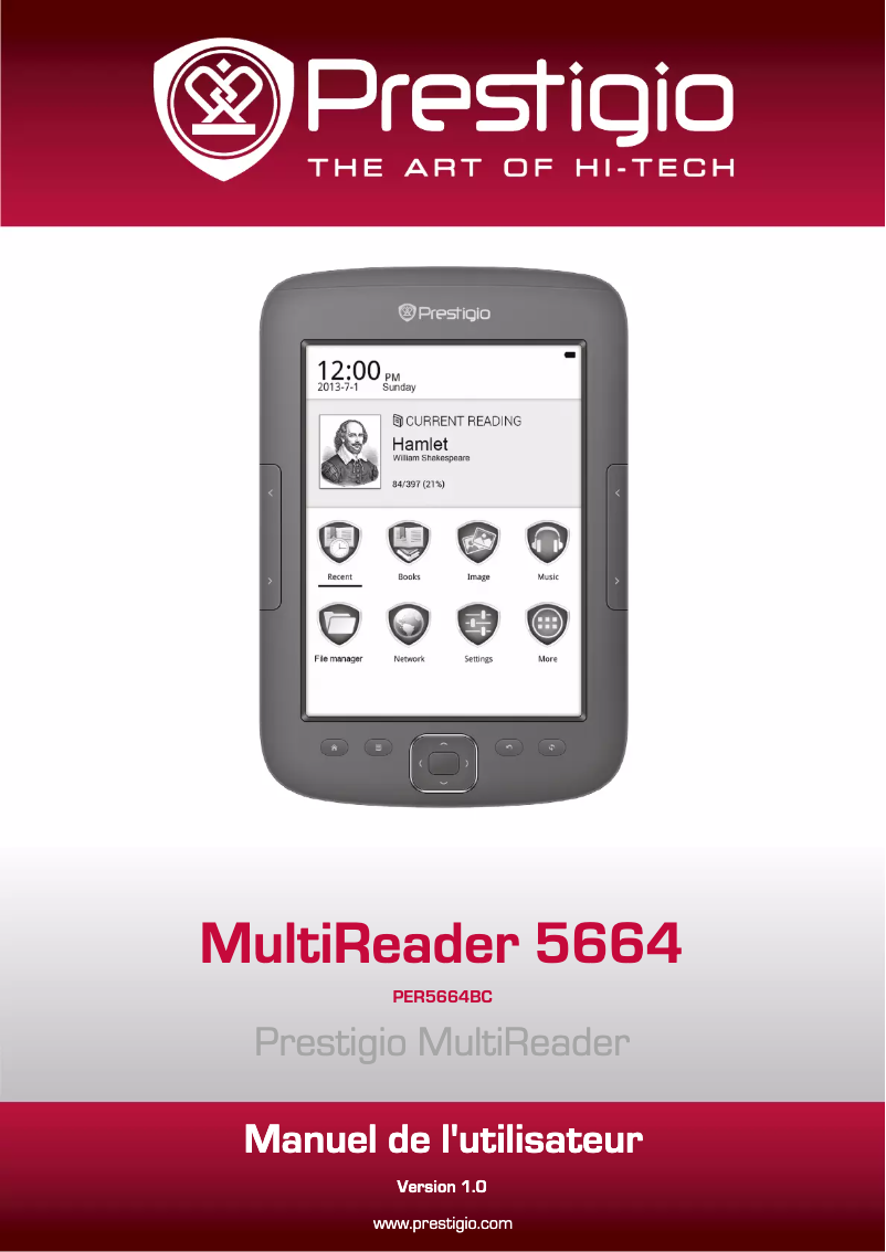 Page 1 de la notice Manuel utilisateur Prestigio MultiReader 5664 Supreme