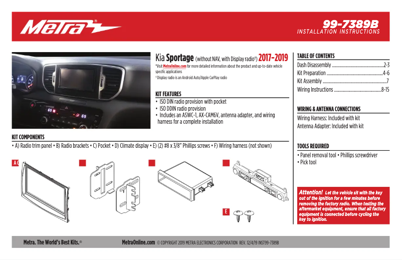 Page n°1 - Manuel utilisateur Metra 99-7389B