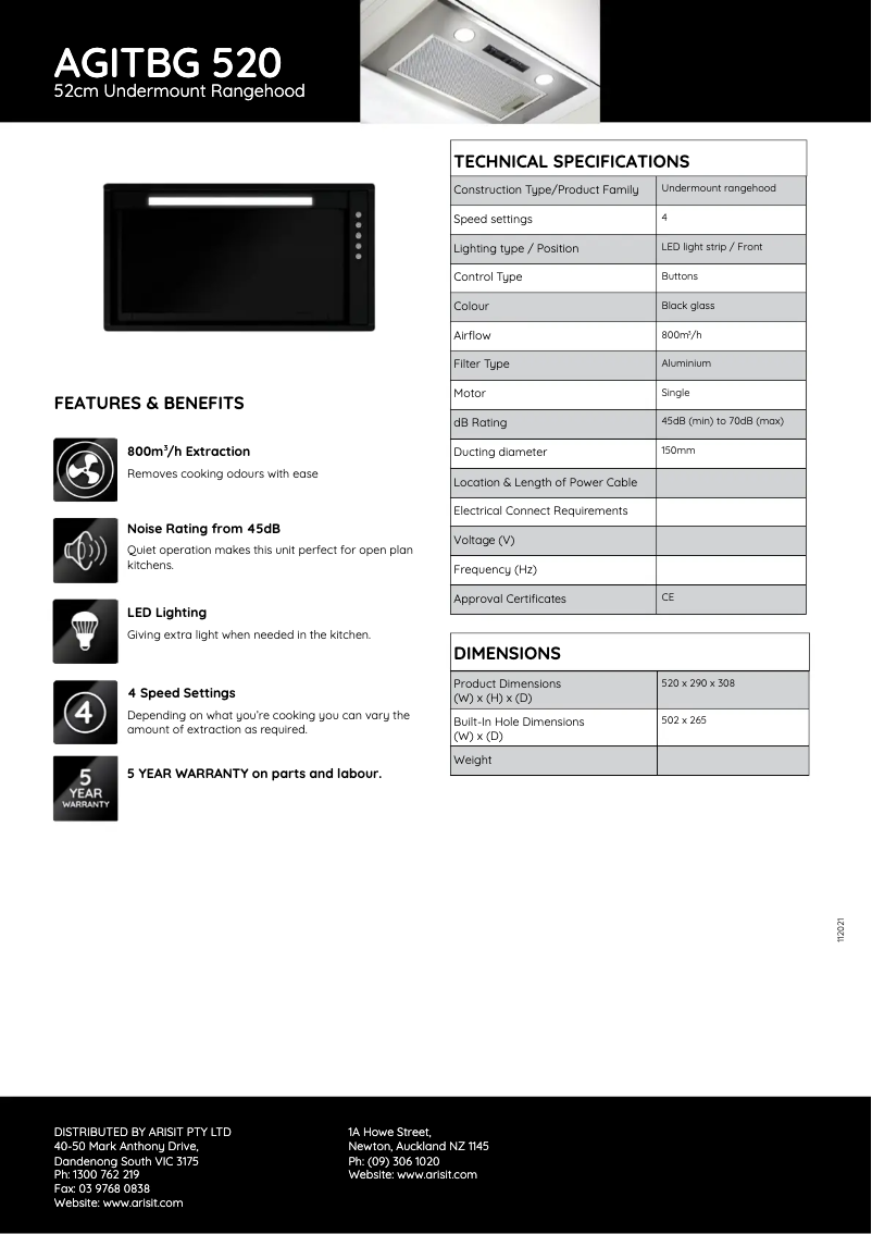 Page n°1 - Fiche technique Tisira AGITBG520