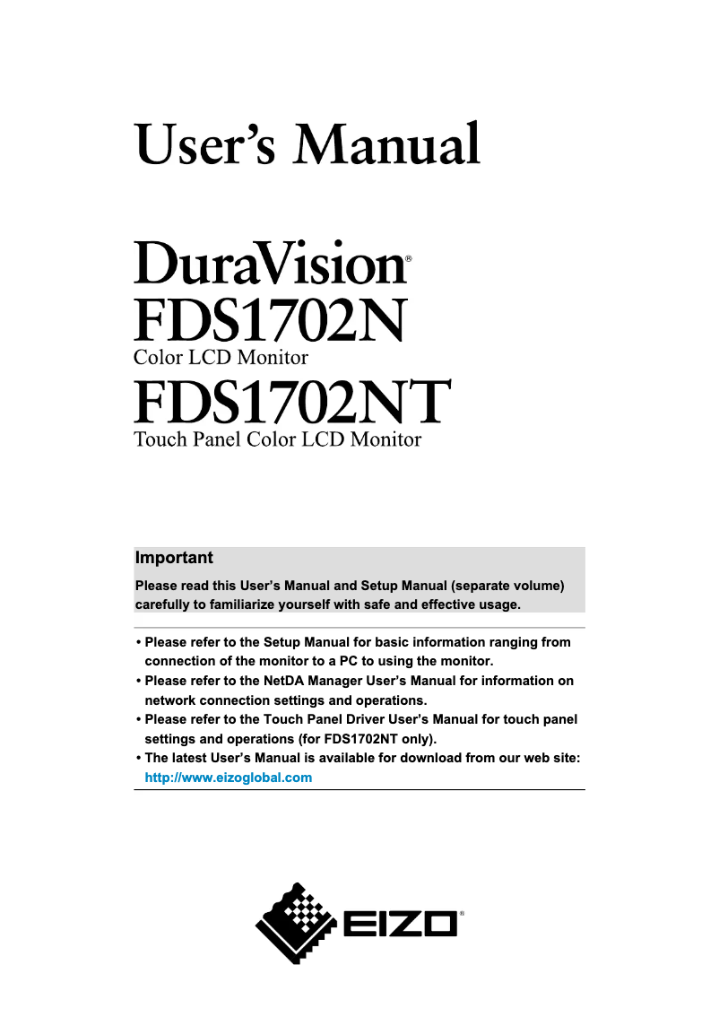 Page 1 de la notice Manuel utilisateur Eizo FDS1702NT