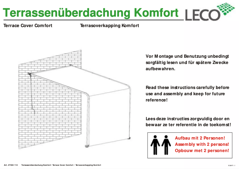 Page n°1 - Manuel utilisateur LECO Terrace Cover Comfort