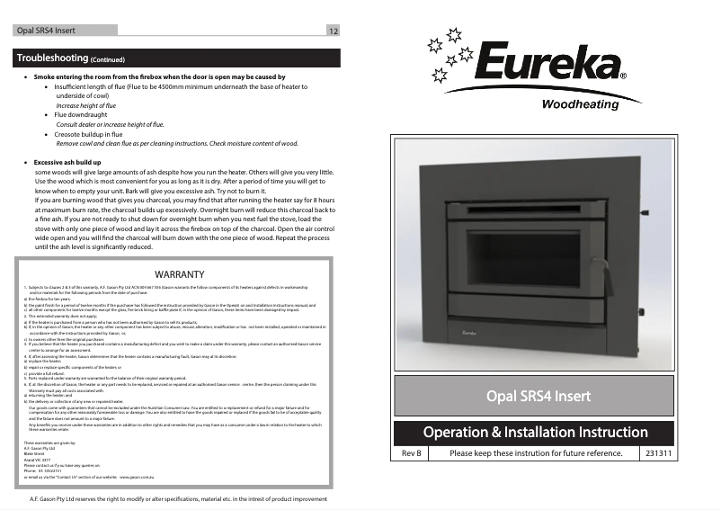Page n°1 - Manuel utilisateur Eureka Opal SRS4 Insert