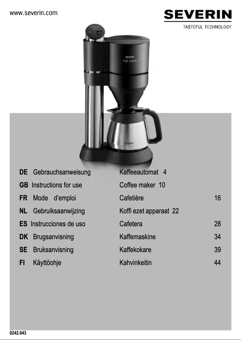 Image de la première page du manuel de l'appareil Cafe Caprice KA 5742