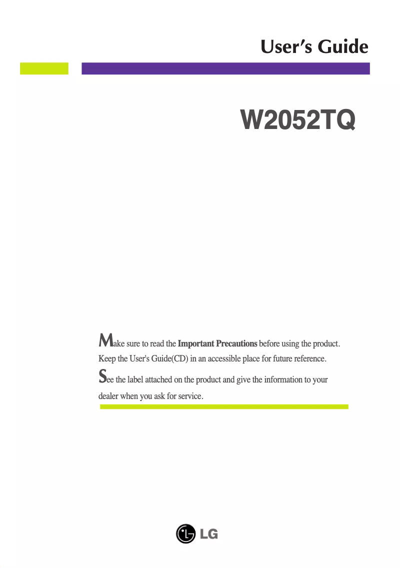 Page 1 of the manual User Manual LG W2052TQ