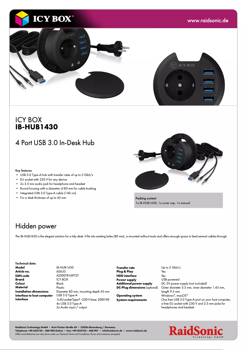 Page n°1 - Fiche technique Icy Box IB-HUB1430