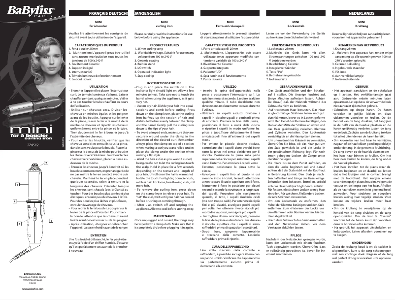 Page 1 de la notice Manuel utilisateur BaByliss Mini 776502