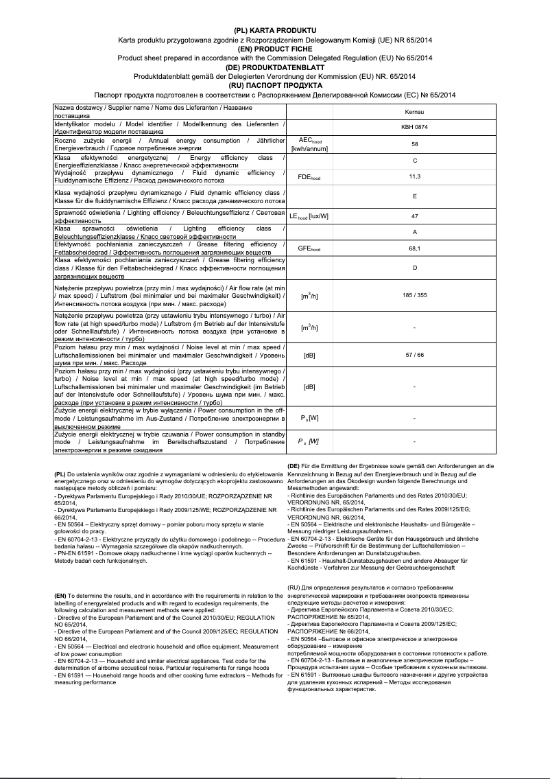 Page 1 de la notice Fiche technique Kernau KBH 0874 W
