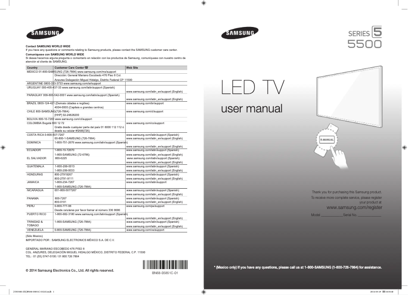 Page 1 de la notice Manuel utilisateur Samsung UN48H5500AF