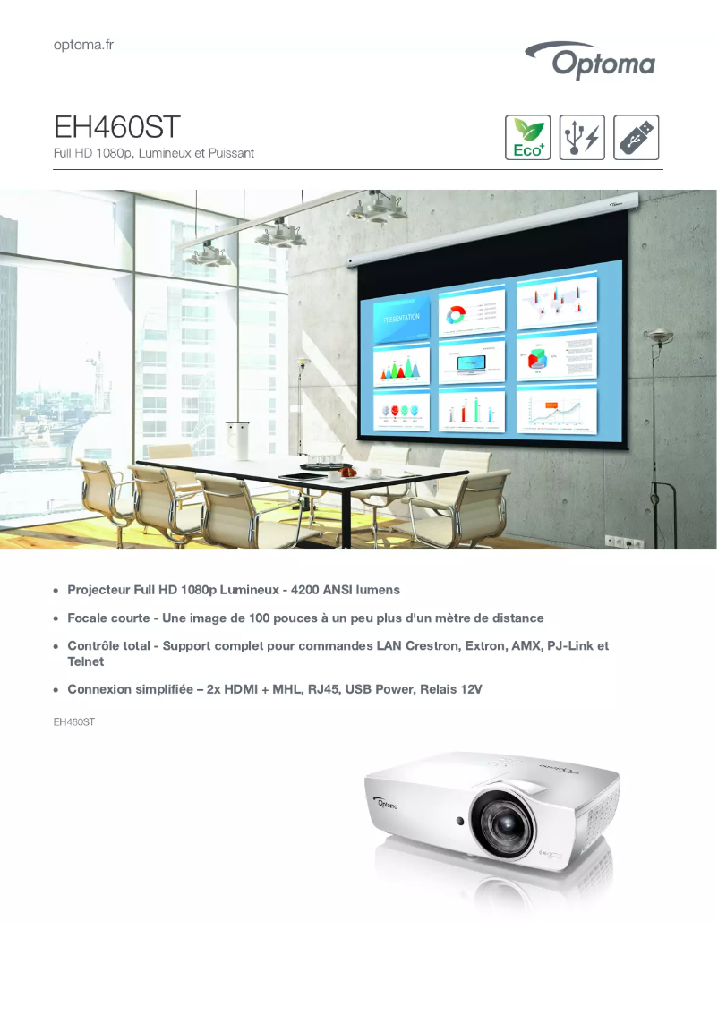 Page 1 de la notice Fiche technique Optoma EH460ST