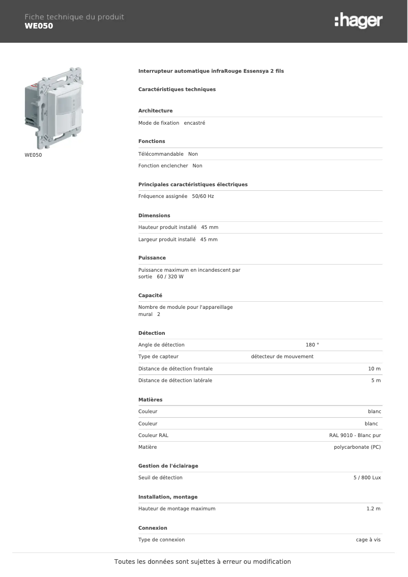 Image de la première page du manuel de l'appareil WE050