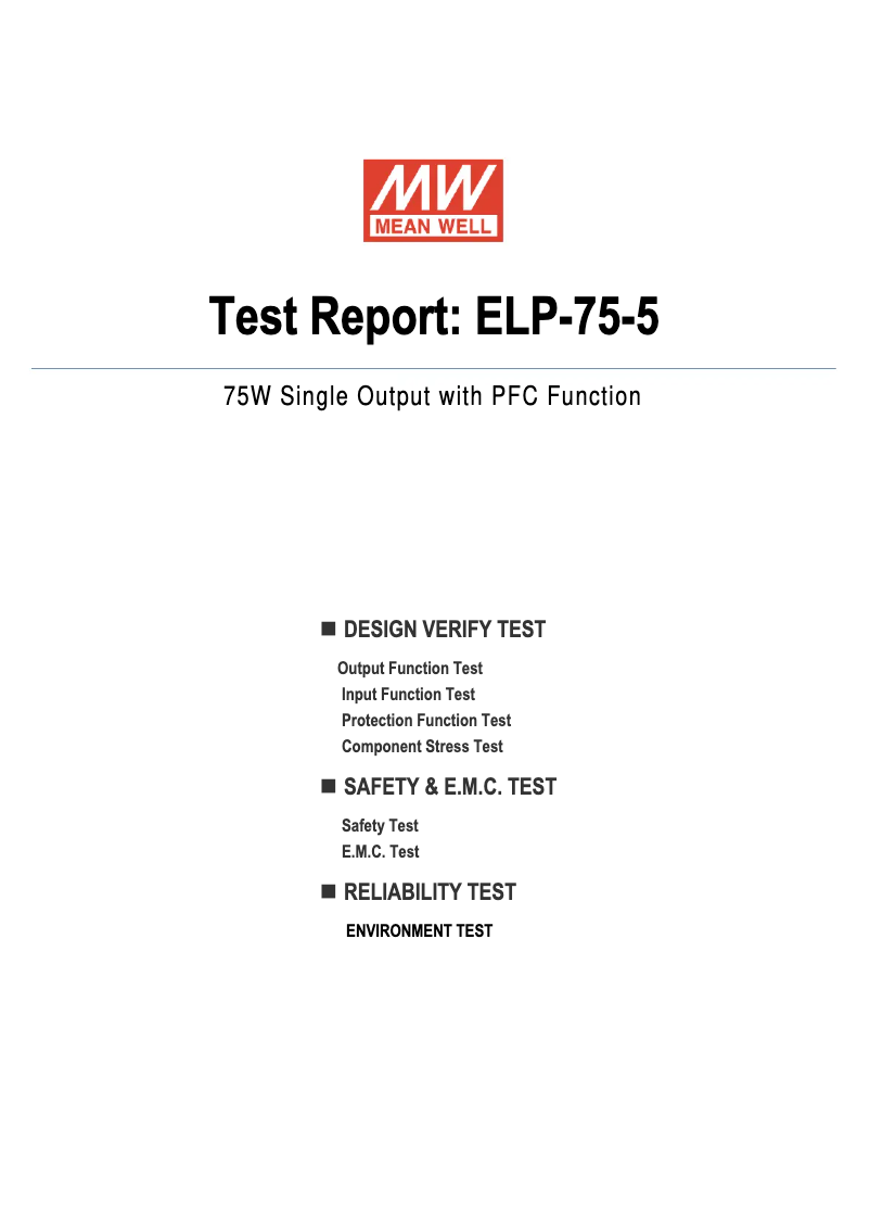 Page 1 de la notice Fiche technique Mean Well ELP-75-5