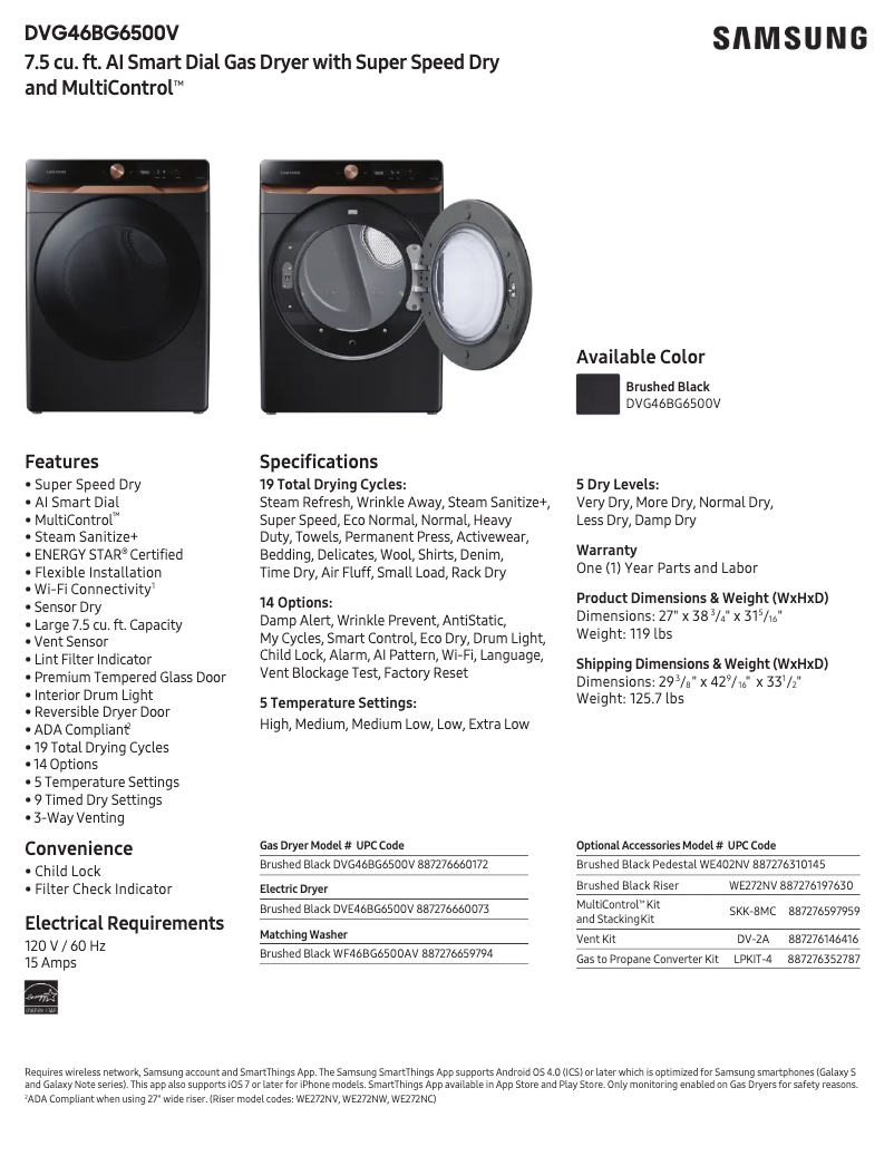 Page n°1 - Fiche technique Samsung DVE46BG6500V