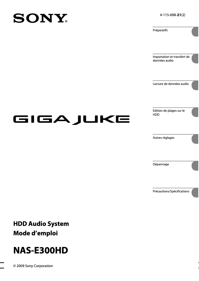 Page 1 de la notice Manuel utilisateur Sony NAS-E300HD