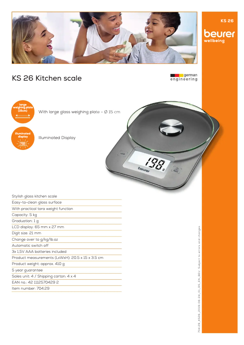 Page 1 de la notice Fiche technique Beurer KS 26