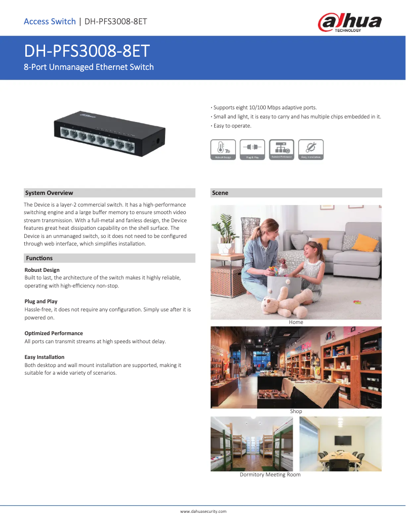 Page 1 de la notice Fiche technique Dahua Technology PFS3008-8ET