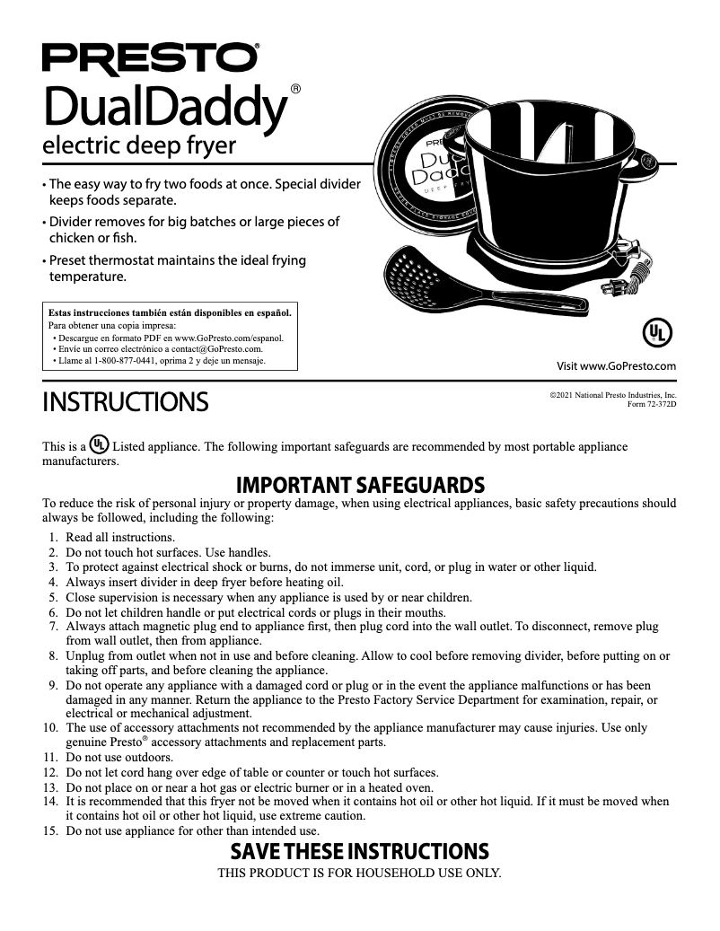 Page 1 de la notice Manuel utilisateur Presto DualDaddy