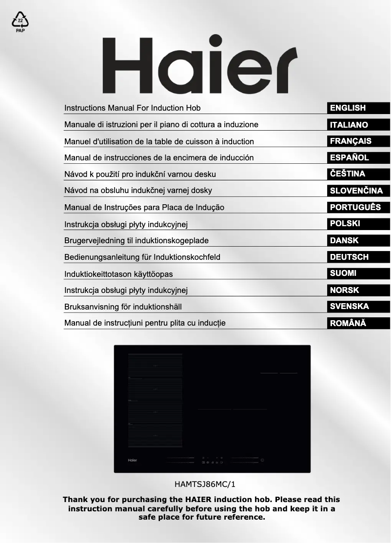 Page 1 de la notice Manuel utilisateur Haier HAMTSJ86MC/1