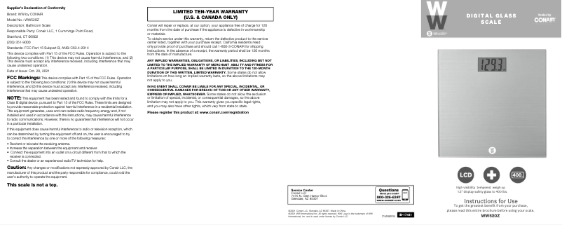 Page 1 de la notice Manuel utilisateur Conair WW520Z