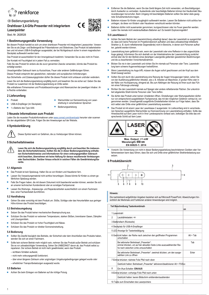Page 1 de la notice Manuel utilisateur Renkforce RF-5253052