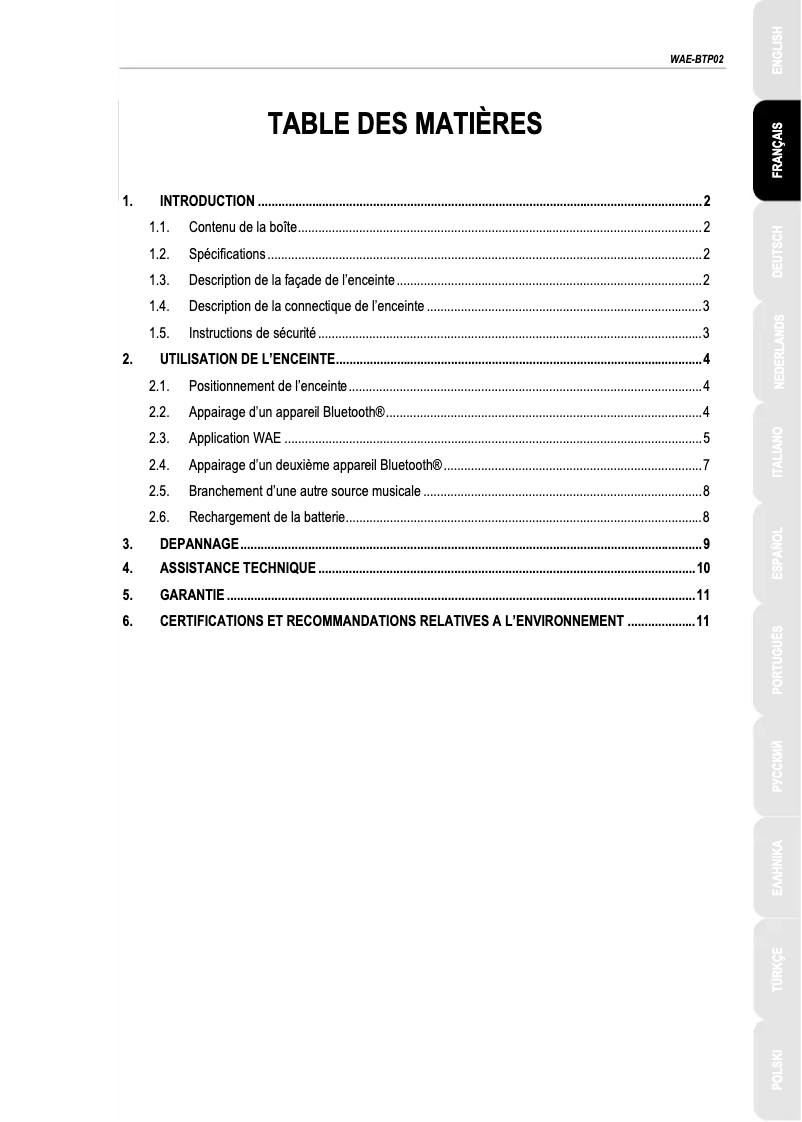 Page 1 de la notice Manuel utilisateur Hercules WAE-BTP02