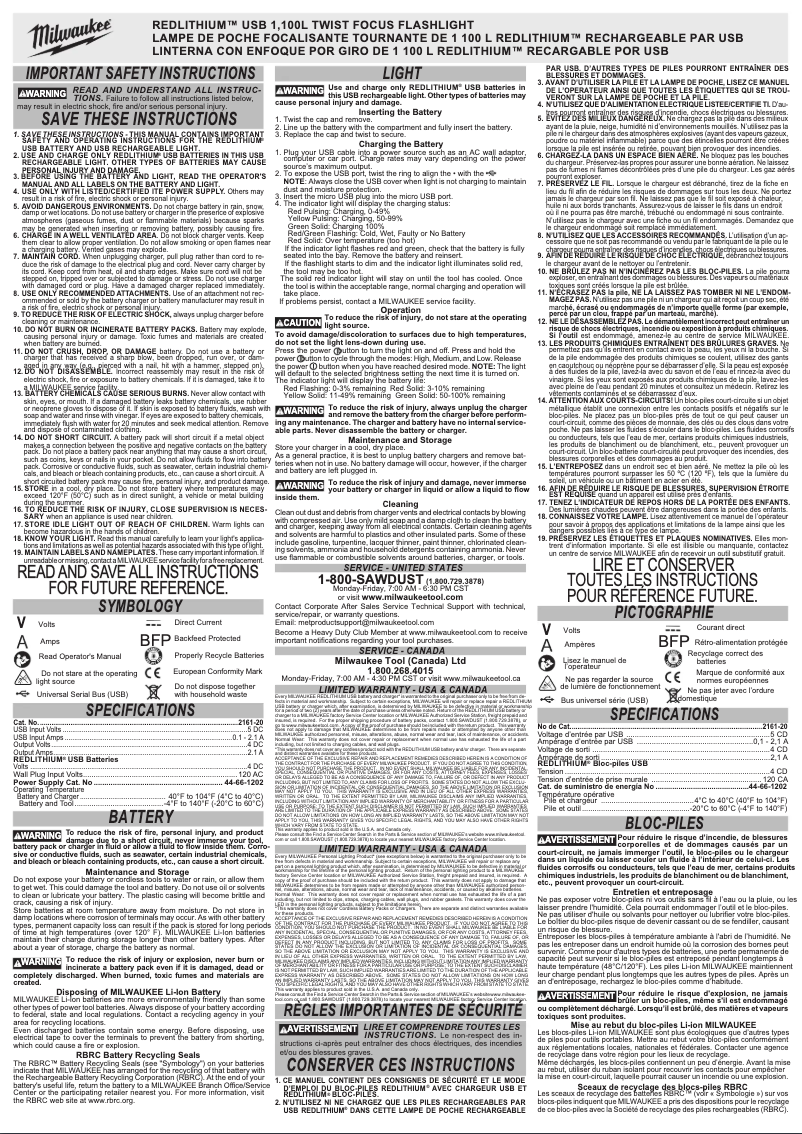 Page n°1 - Manuel utilisateur Milwaukee 2161-21