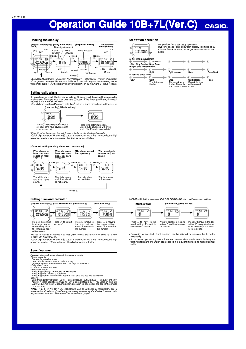 Page n°1 - Manuel utilisateur Casio 1271