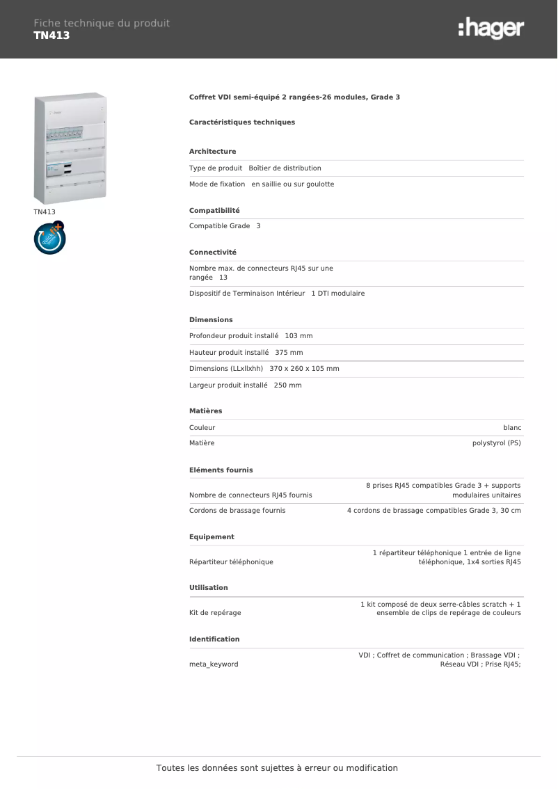 Image de la première page du manuel de l'appareil TN413