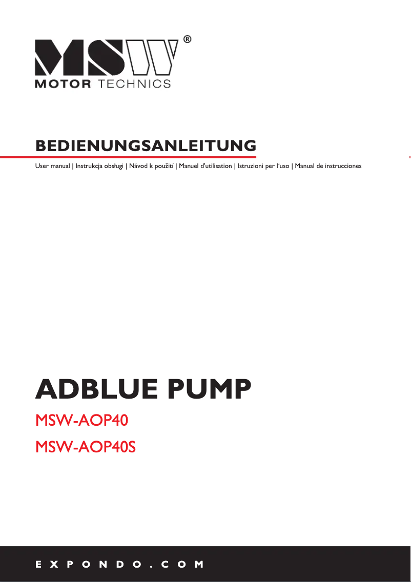 Image de la première page du manuel de l'appareil MSW-AOP40